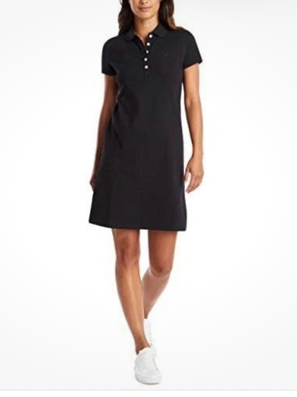 Nautica Easy Classic Short Sleeve Polo Dress XL Black 1/4 Button Preppy Comfy